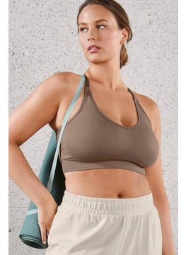 Tchibo Women Ribbed Seamless Padded Sports Bra, Brown  - Image 1