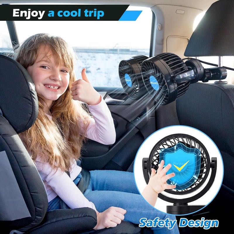 Poraxy Car Fan, 12V Cooling Fans for Backseat for Kids, Headrest 360 Degree Rotatable Dual Head Back Seat Fan Stepless Speed Vehicles Rear Seat Air Fan for Sedan SUV RV - Image 5