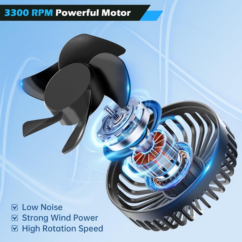 Poraxy Car Fan, 12V Cooling Fans for Backseat for Kids, Headrest 360 Degree Rotatable Dual Head Back Seat Fan Stepless Speed Vehicles Rear Seat Air Fan for Sedan SUV RV - Image 3
