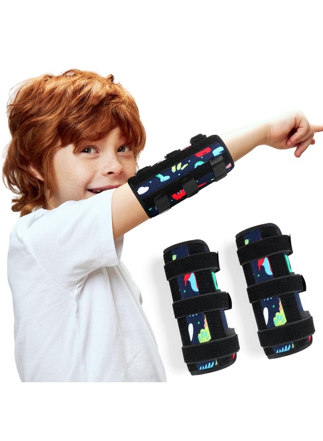 Threlaco 2 Pack Thumb Sucking Stop for Kids Toddlers Nail Biting Treatment Dinosaur Finger Sucking Deterrent Guard Prevention Anti Nose Picking Pediatric Elbow Immobilizer for Boys Girls 2-8 Years - Image 1