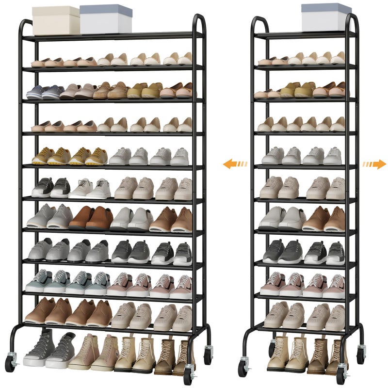 STO STO Expandable Shoe Rack, 10-Tier Metal Tall Shoe Rack for Garage, Up to 44 Pairs Adjustable Shoe Rack Storage for Front Door Entrance, Free Standing Shoe Rack Organizer for Entryway, Black - Image 1