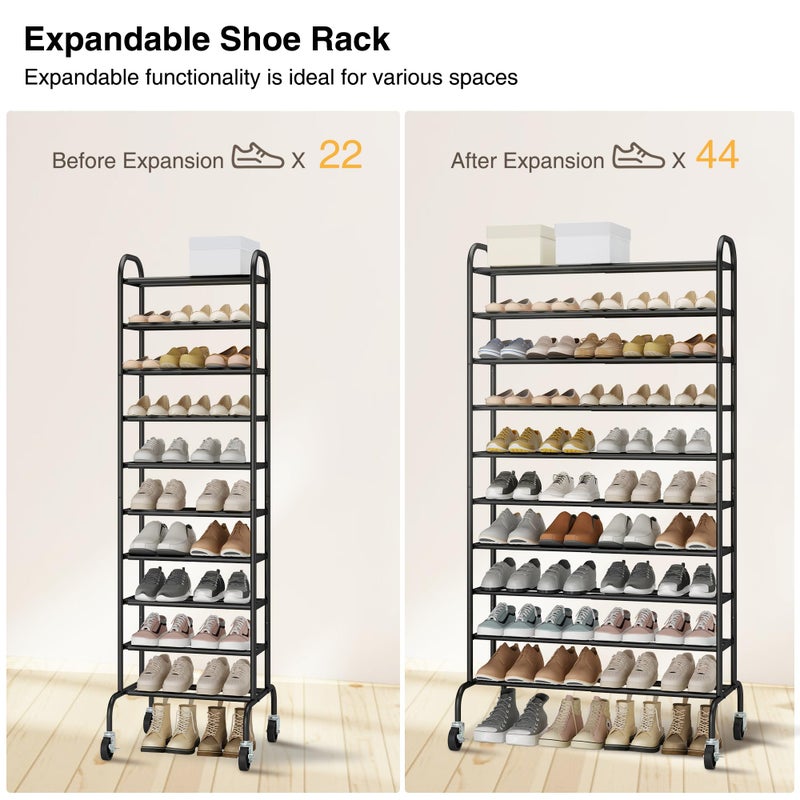 STO STO Expandable Shoe Rack, 10-Tier Metal Tall Shoe Rack for Garage, Up to 44 Pairs Adjustable Shoe Rack Storage for Front Door Entrance, Free Standing Shoe Rack Organizer for Entryway, Black - Image 3