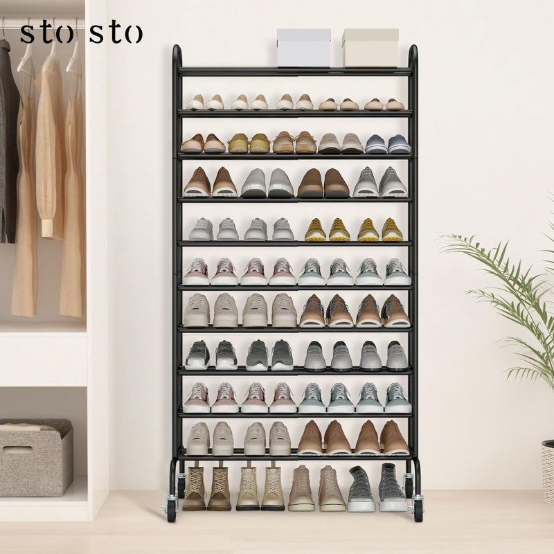 STO STO Expandable Shoe Rack, 10-Tier Metal Tall Shoe Rack for Garage, Up to 44 Pairs Adjustable Shoe Rack Storage for Front Door Entrance, Free Standing Shoe Rack Organizer for Entryway, Black - Image 2