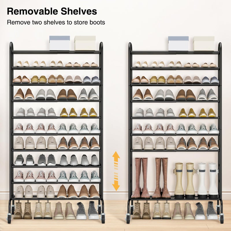 STO STO Expandable Shoe Rack, 10-Tier Metal Tall Shoe Rack for Garage, Up to 44 Pairs Adjustable Shoe Rack Storage for Front Door Entrance, Free Standing Shoe Rack Organizer for Entryway, Black - Image 5