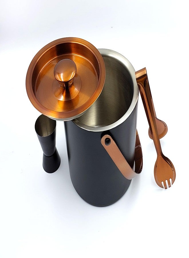 EVK® Stainless Steel Black & Copper Bar Set - 3 Pcs, Double Wall - Ice Bucket[1500 ml ] with Tong & Peg Measure 30/60 ml| Perfect for Gifting - Image 2