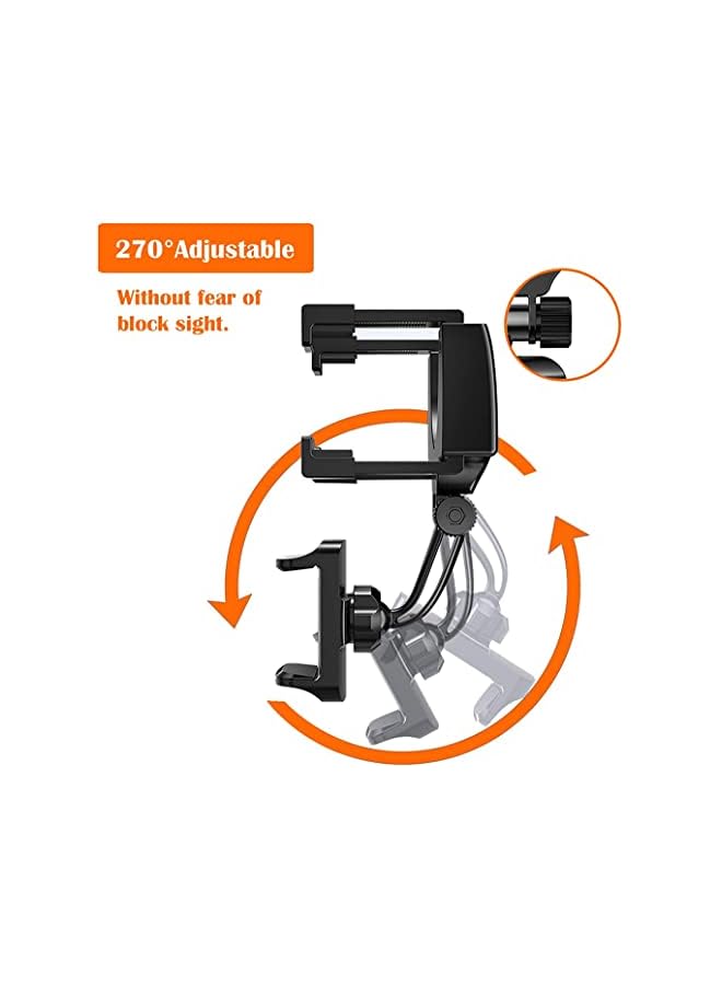 promass Car Rearview Mirror Phone Holder, Car Phone Mount Phone Bracket, Phone Stand with 360° Swivel and Adjustable Clips, Universal Smartphone Cradle, Black - Image 2