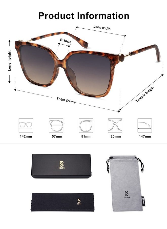 Sojos Fashion Square Sunglasses For Women Trendy Uv Protection Lens Womens Sunnies Sunglasses Sj2196, Brown Tortoise Frame/Top Grey Bottom Brown Lens  - Image 5