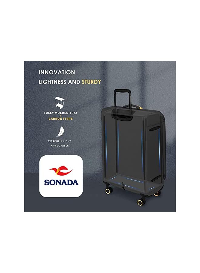 SONADA Softside Ultra Lightweight Carbon Technology Luggage Check-in 23 Inches, Expandable, Front Easy access Pocket, Digit Lock With 4 Spinner Wheels (Checked Luggage 23-Inch, Navy)  - Image 3