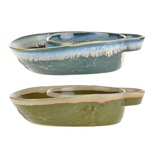 Roe & Moe Stoneware Soup & Side Bowls Set of 2 by Roe & Moe (Olive Green & Dark Teal) - Image 3