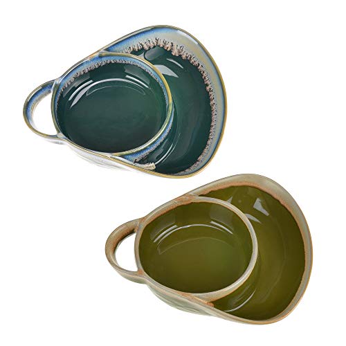 Roe & Moe Stoneware Soup & Side Bowls Set of 2 by Roe & Moe (Olive Green & Dark Teal) - Image 1