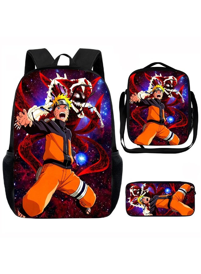 Naruto The new Naruto backpack, pencil case, shoulder bag, three-piece suit, men's and women's leisure sports travel backpack, large-capacity backpack for students to start school - Image 1