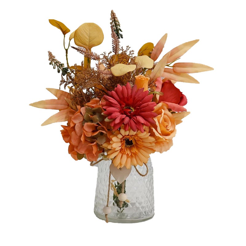 NAWEIDA Autumn Artificial Flower Bouquet in Vase Fall Silk Flower Arrangement Faux Floral Centerpiece for Home Decor Table Centerpiece for Autumn Living Room Office Decoration - Image 2