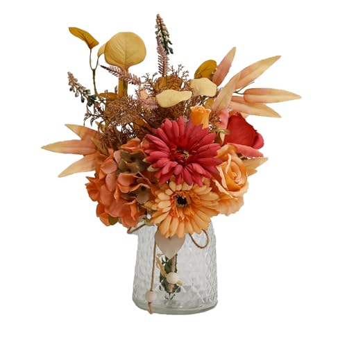 NAWEIDA Autumn Artificial Flower Bouquet in Vase Fall Silk Flower Arrangement Faux Floral Centerpiece for Home Decor Table Centerpiece for Autumn Living Room Office Decoration - Image 1