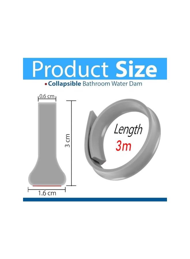 The Bros Shower Water Stopper, 3M Self-Adhesive Bathroom Water Stopper, Collapsible Silicone Water Retaining Strip, Dry and Wet Separation Premium Water Barrier for Bathroom Kitchen Floor (Grey) - Image 3