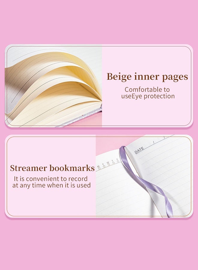 Lemon Bling A5 Notebook, Lined Journal Notebook A5 Notepad for Girls Women,Cute Heart Pattern Design Glitter Laser Diary College Ruled Hardcover Notebook for Work, School, Note Taking, Business (Pink) - Image 3