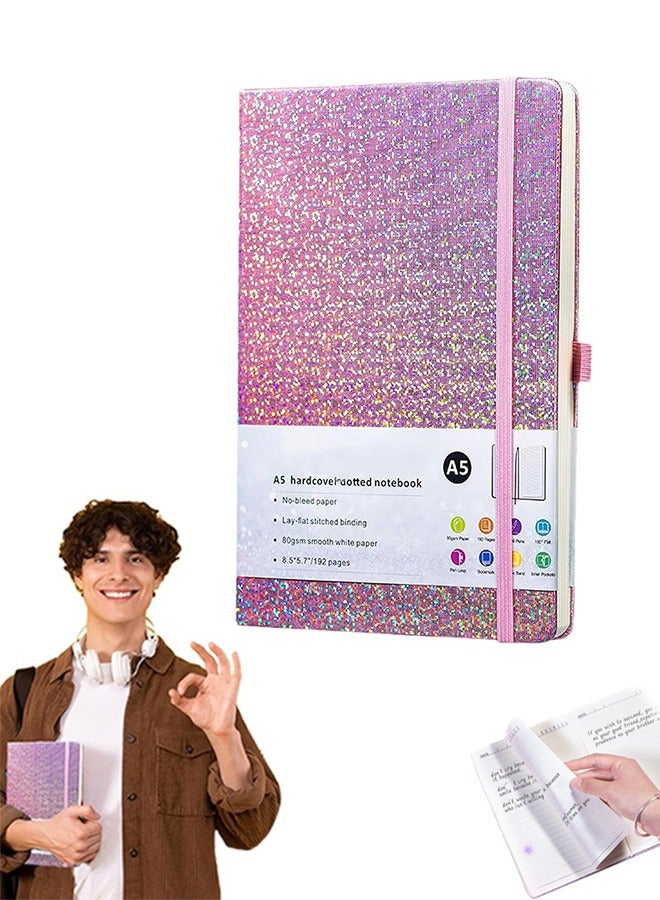 Lemon Bling A5 Notebook, Lined Journal Notebook A5 Notepad for Girls Women,Cute Heart Pattern Design Glitter Laser Diary College Ruled Hardcover Notebook for Work, School, Note Taking, Business (Pink) - Image 1