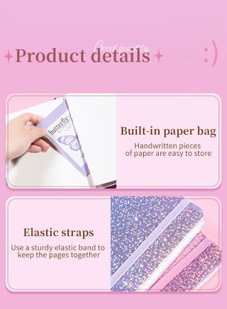 Bling A5 Notebook, Lined Journal Notebook A5 Notepad for Girls Women,Cute Heart Pattern Design Glitter Laser Diary College Ruled Hardcover Notebook for Work, School, Note Taking, Business (Pink) - view 2