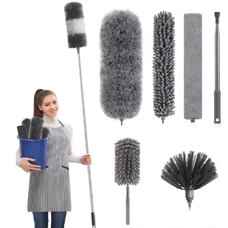 Microfiber Feather Duster 7PCS Extendable Bendable Dusters with Long Extension Pole Washable Lightweight Dusters for Cleaning Ceiling Fan High Ceiling Blinds Furniture Cars