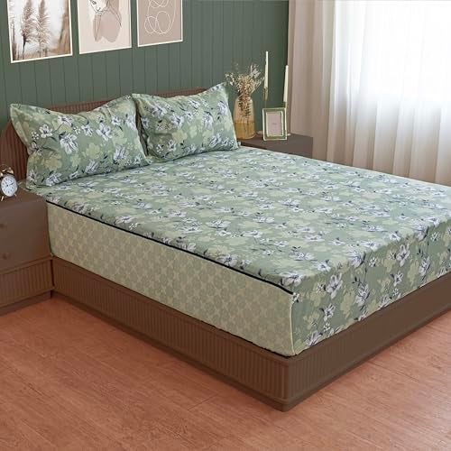 Swayam Roto Cotton Double Bedsheet with 2 Pillow Covers | Size 90 x 100 inch | 144 TC | Floral Design | Soft Breathable Bed Sheet | Comfortable & Durable for Bedroom - Green - Image 4