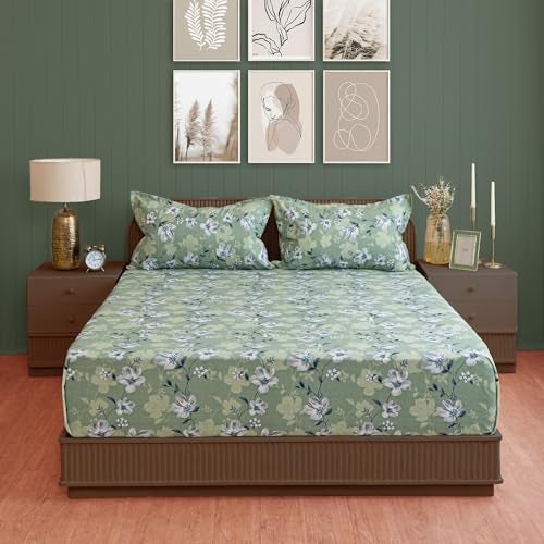 Swayam Roto Cotton Double Bedsheet with 2 Pillow Covers | Size 90 x 100 inch | 144 TC | Floral Design | Soft Breathable Bed Sheet | Comfortable & Durable for Bedroom - Green - Image 3