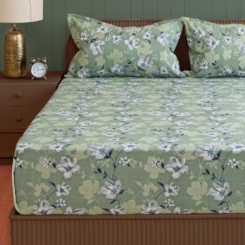 Swayam Roto Cotton Double Bedsheet with 2 Pillow Covers | Size 90 x 100 inch | 144 TC | Floral Design | Soft Breathable Bed Sheet | Comfortable & Durable for Bedroom - Green - Image 2