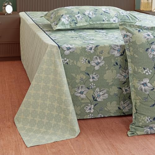 Swayam Roto Cotton Double Bedsheet with 2 Pillow Covers | Size 90 x 100 inch | 144 TC | Floral Design | Soft Breathable Bed Sheet | Comfortable & Durable for Bedroom - Green - Image 5