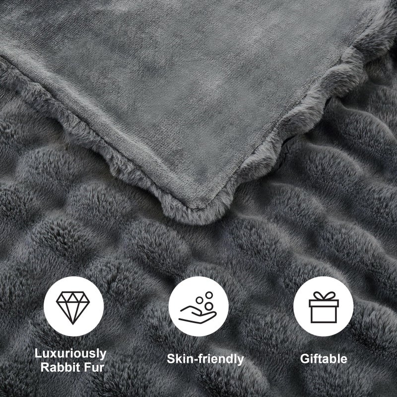 Dreamnine Extra Fuzzy Faux Rabbit Fur Throw Throw flant for Couch Bed 50 "× 6" - Image 5