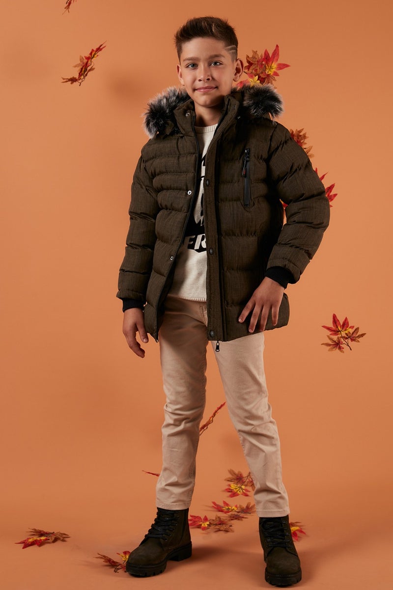 Lela Plush Lined Removable Hooded Winter Coat with Pockets Boys' Coat 5760024  - Image 1