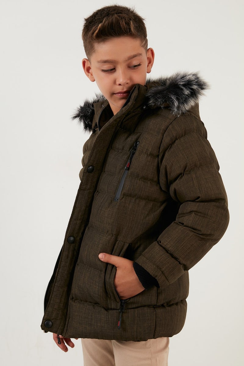 Lela Plush Lined Removable Hooded Winter Coat with Pockets Boys' Coat 5760024  - Image 2