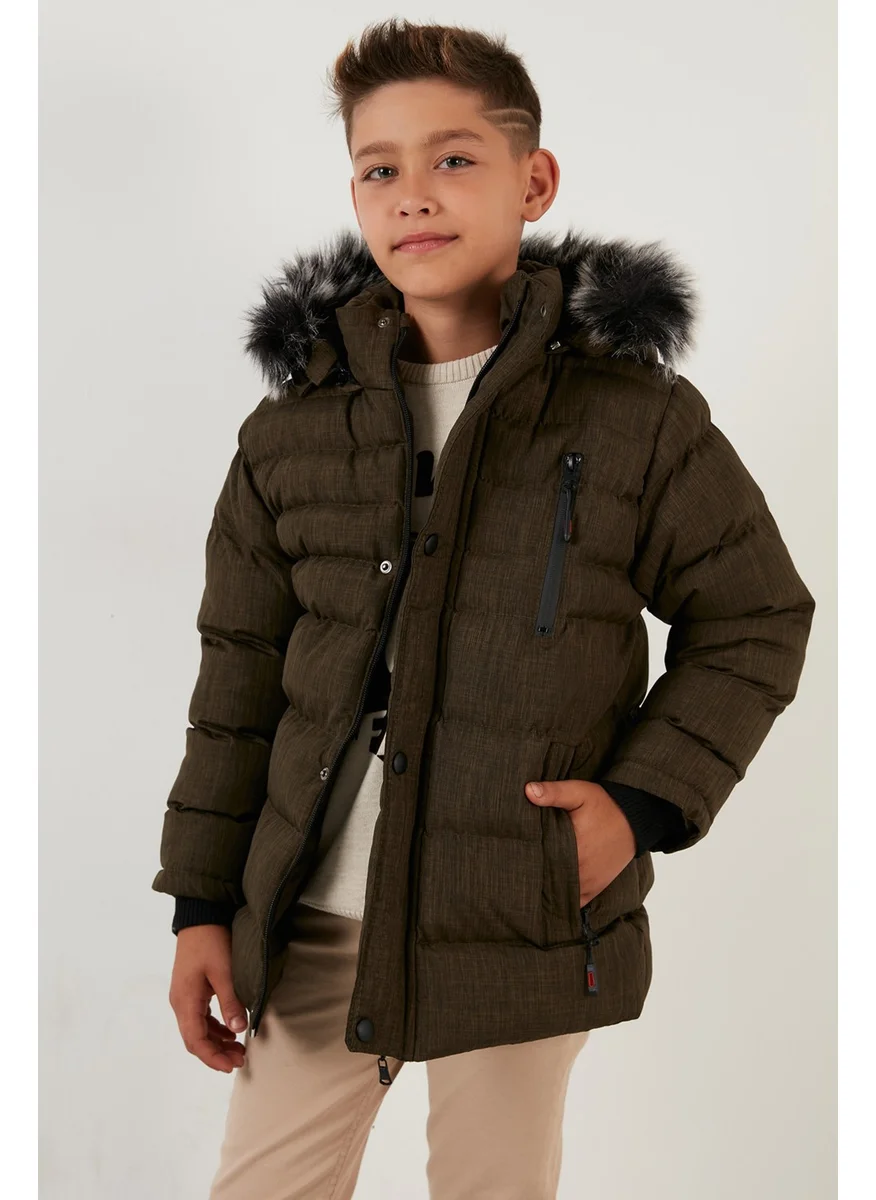 Lela Plush Lined Removable Hooded Winter Coat with Pockets Boys' Coat 5760024