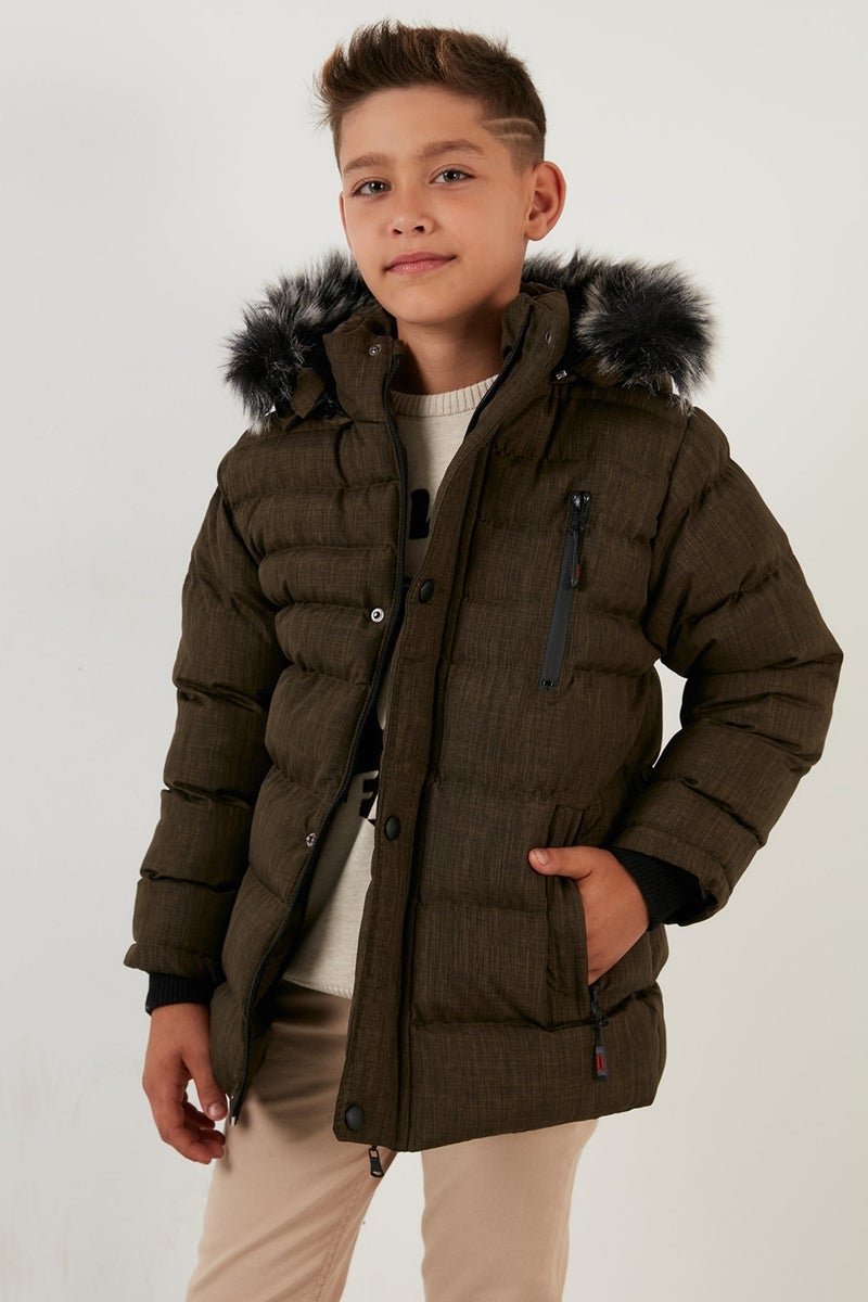 Lela Plush Lined Removable Hooded Winter Coat with Pockets Boys' Coat 5760024  - Image 4