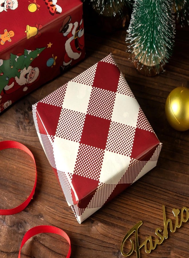 EWES Vintage Santa Christmas Wrapping Paper Rolls Set,Red Funny Kids Gift Wrap,Retro Cute Cartoon from North Pole,Burgundy Plaid Reversible,Total 28.5sq.ft - Image 5