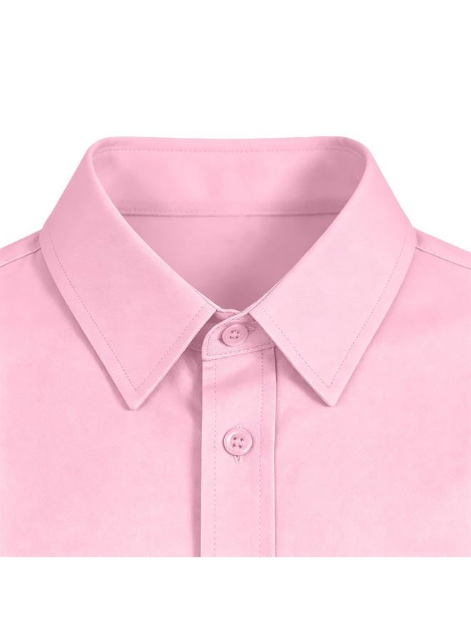 Bovvflex Boys Shirt with Pocket Solid Long Sleeve Button Down Uniform Shirts for Toddlers Teens (2-18 Years), Pink, 7 - Image 5