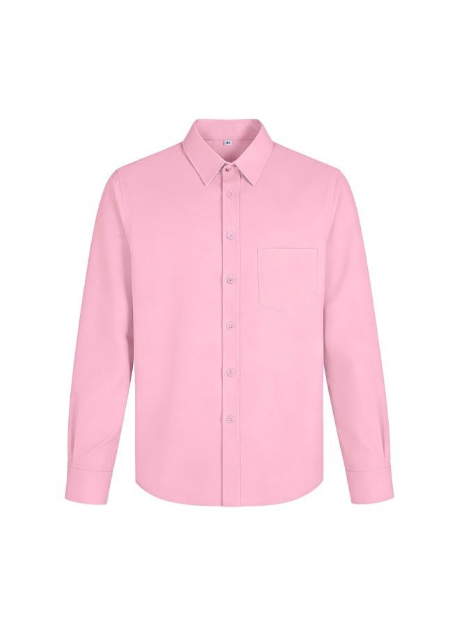 Bovvflex Boys Shirt with Pocket Solid Long Sleeve Button Down Uniform Shirts for Toddlers Teens (2-18 Years), Pink, 7 - Image 1