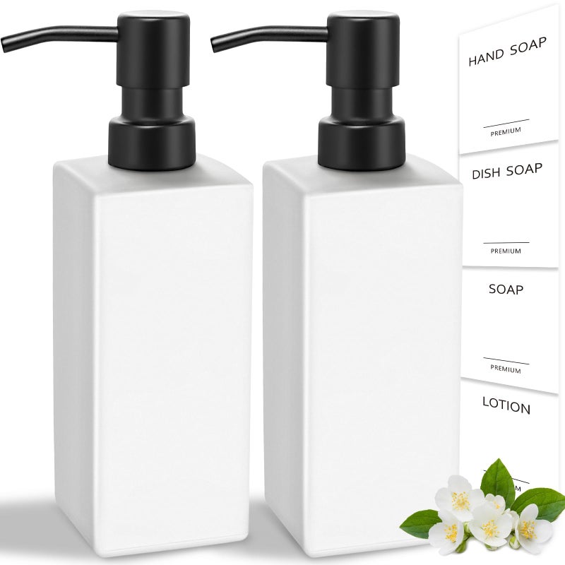 GMISUN White Soap Dispenser Bathroom Hand Soap Dispenser Glass Dispenser with Stainless Steel Pump Kitchen Hand and Dish Soap Dispensers 12 fl oz350ml Liquid Refillable Soap and Lotion Bottle