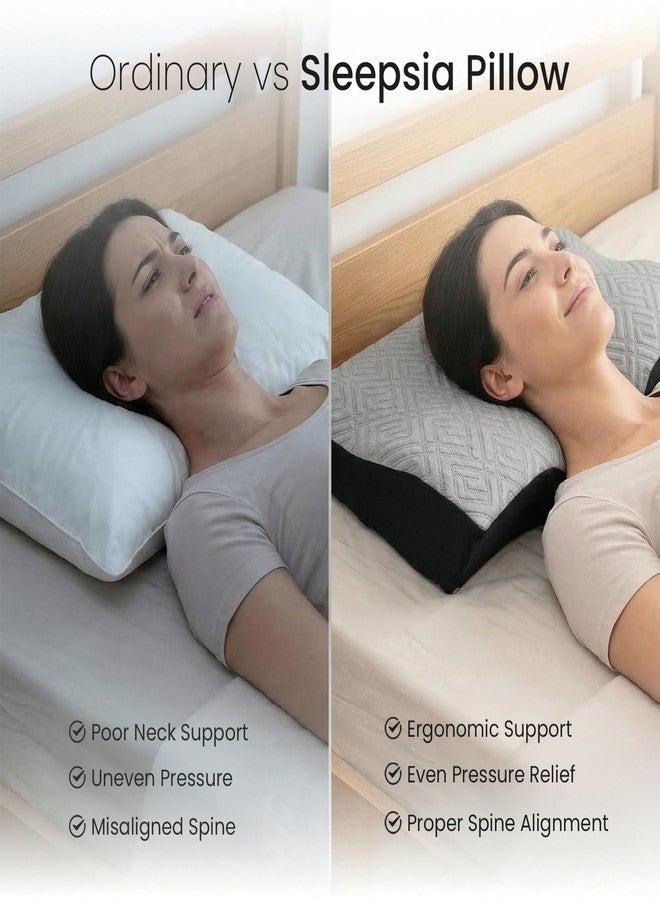 Sleepsia Cervical Pillow for Neck Pain & Shoulder Pain Relief | 1-Year Warranty| Orthopedic Memory Foam Pillow, Cervical Pillow, Spondylitis-Ortho Neck Support Medical Pillow (Grey/Black, Pack of 2) - Image 3