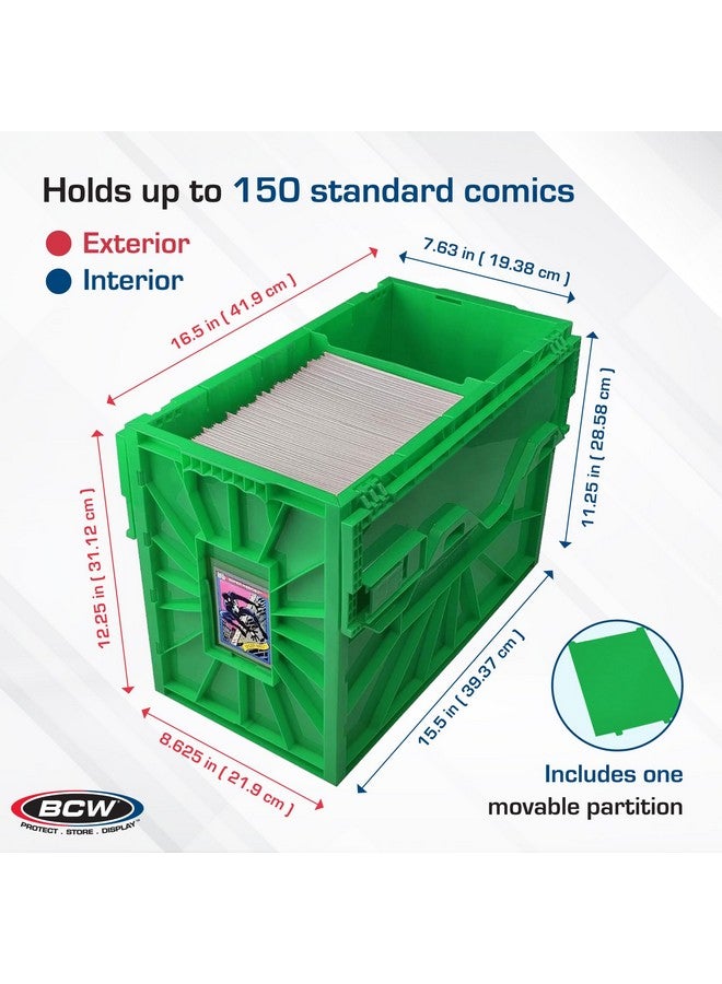 BCW BCW Short Comic Book Bin | Holds 150 Comics | Stackable Plastic Storage | Acid-Free Organizer | Green, Single  - Image 3