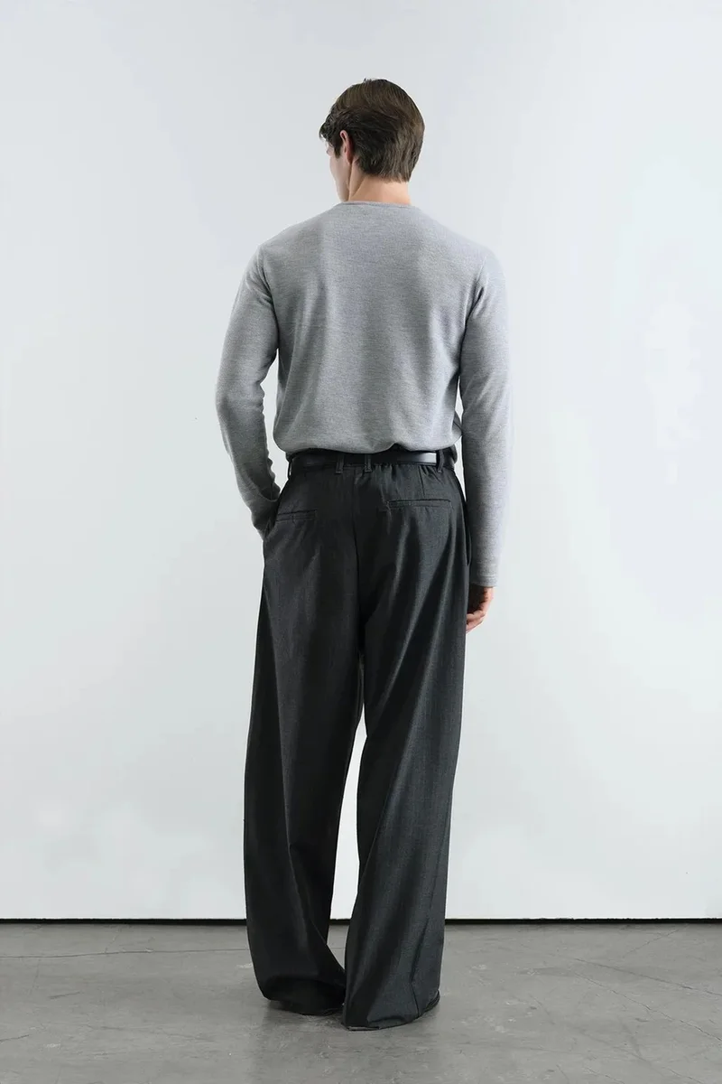 Giesto Black GIESTO Wide Leg Striped Pleated Pants for Men | Best Price UAE