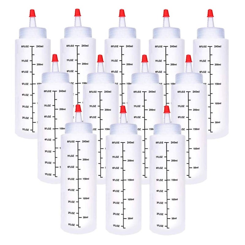 Baaxxango 12 Pack 8Oz/240Ml Plastic Squeeze Bottles Scale Plastic Squirt Bottle Polyethylene Durable Plastic With Red Tip Cap And Black Scale For Ketchup Sauces Syrup Dressings Bbq Crafts And More - Image 1