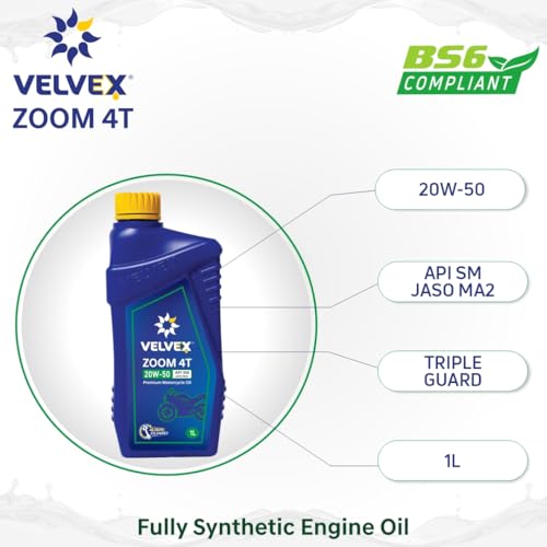 Velvex Zoom 4T 20W-50 Premium Motorcycle Oil (1000 ML)| Triple Guard Protection for Bikes | Smoother Engine Operation | API SM/JASO MA2 - Image 4