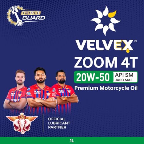 Velvex Zoom 4T 20W-50 Premium Motorcycle Oil (1000 ML)| Triple Guard Protection for Bikes | Smoother Engine Operation | API SM/JASO MA2 - Image 3