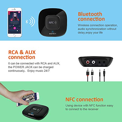 Esinkin Bluetooth Receiver Wireless Audio Adapter 4.0（NFC-Enabled） for HD Music Stereo Sound System - Image 4