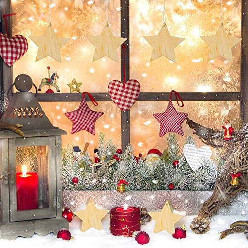 Pangda 20 Packs 3.15 Inch Wooden Star Cutouts Hanging Ornaments with Strings for Christmas Wedding, DIY, Craft, Festival, Decoration, Embellishments - Image 2