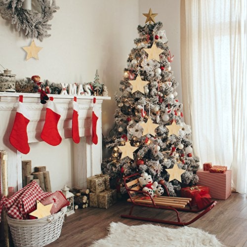 Pangda 20 Packs 3.15 Inch Wooden Star Cutouts Hanging Ornaments with Strings for Christmas Wedding, DIY, Craft, Festival, Decoration, Embellishments - Image 3