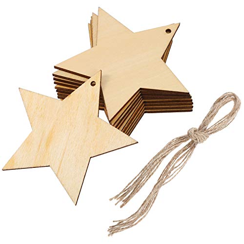Pangda 20 Packs 3.15 Inch Wooden Star Cutouts Hanging Ornaments with Strings for Christmas Wedding, DIY, Craft, Festival, Decoration, Embellishments - Image 5