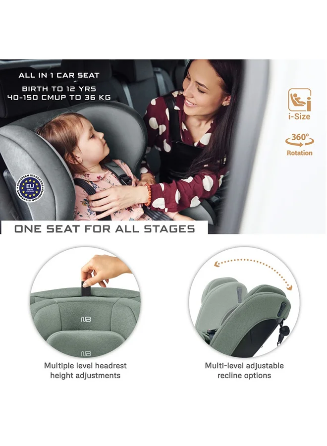 نيوبريز مقعد سيارة للأطفال I-VILO دوار 360 درجة ISOFIX قابل للتحويل من 0-12 سنة