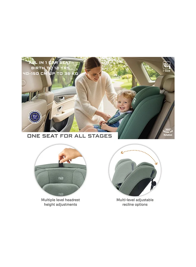 neobreez I-VILO 360° Rotatable ISOFIX All-in-1 Convertible Baby Toddler Kids Child Car Seat, I-Size ECER129,  Recline&Adjustable,  Side Impact Protection,  Memory Foam 0-12Yrs (40-150Cm/0-36Kg),  Group 0+/1/2/3
