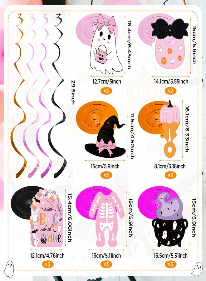 K KUMEED 20 PCS Halloween Baby Shower Decorations,Pink and Purple A Little Boo is Almost Due Hanging Swirl Decorations for Girls,Ghost Pumpkin Foil Swirls Ceiling for Halloween Baby Shower Outdoor Indoor - Image 2
