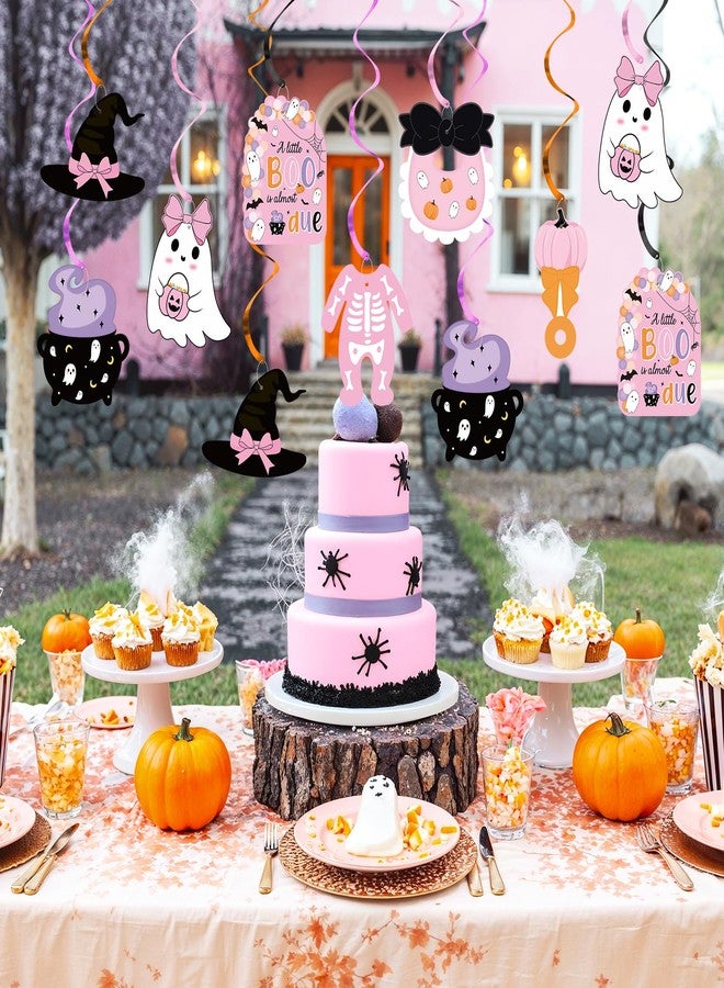 K KUMEED 20 PCS Halloween Baby Shower Decorations,Pink and Purple A Little Boo is Almost Due Hanging Swirl Decorations for Girls,Ghost Pumpkin Foil Swirls Ceiling for Halloween Baby Shower Outdoor Indoor - Image 5