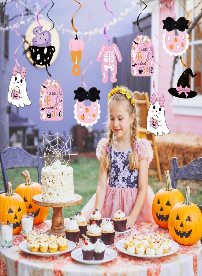 K KUMEED 20 PCS Halloween Baby Shower Decorations,Pink and Purple A Little Boo is Almost Due Hanging Swirl Decorations for Girls,Ghost Pumpkin Foil Swirls Ceiling for Halloween Baby Shower Outdoor Indoor - Image 4